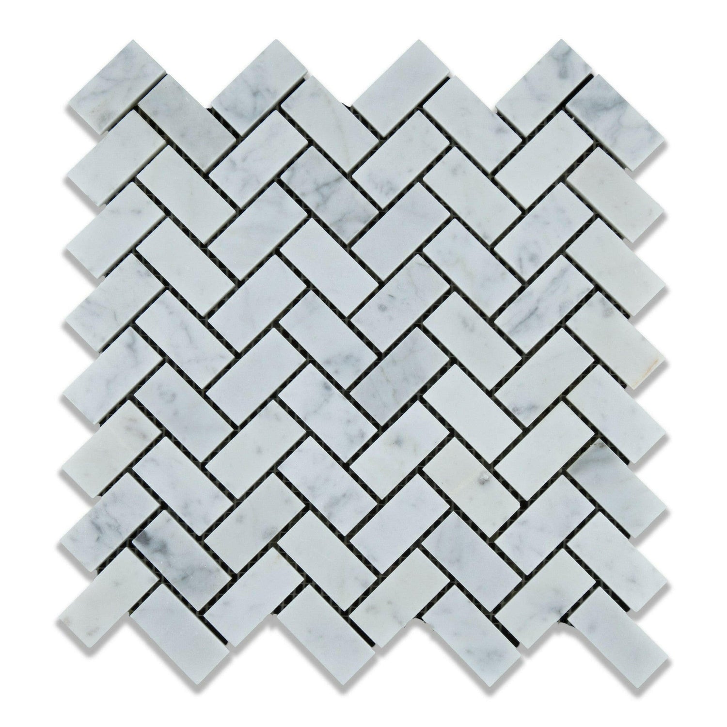 Carrara White Marble Polished 1 x 2 Herringbone Mosaic Tile-Marble Mosaic-American Tile Depot