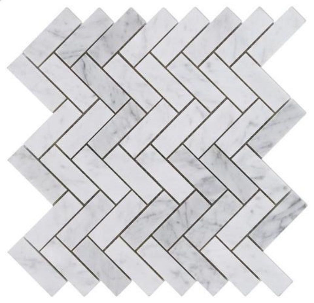 Carrara White Marble Polished 1 x 3 Herringbone Mosaic Tile-Marble Mosaic-American Tile Depot