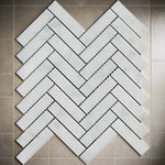 Carrara White Marble Polished 1 x 4 Herringbone Mosaic Tile-Marble Mosaic-American Tile Depot