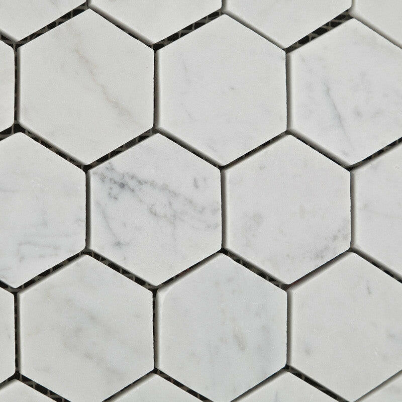 Carrara White Marble Polished 2" Hexagon Mosaic Tile-Marble Mosaic-American Tile Depot