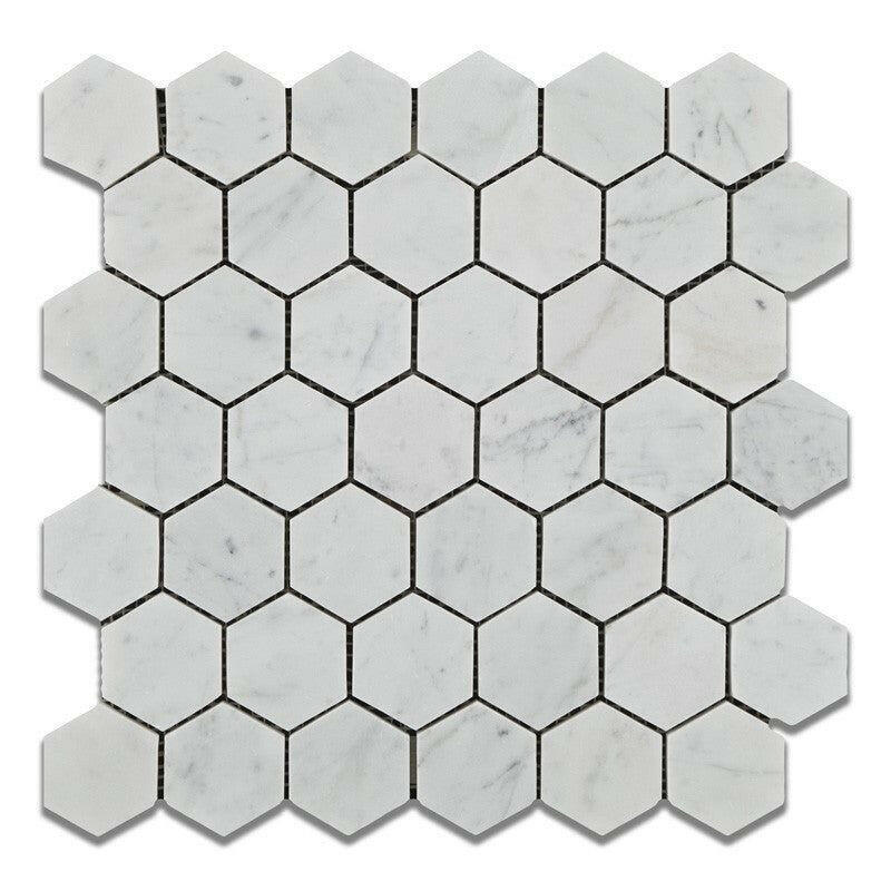 Carrara White Marble Polished 2" Hexagon Mosaic Tile-Marble Mosaic-American Tile Depot