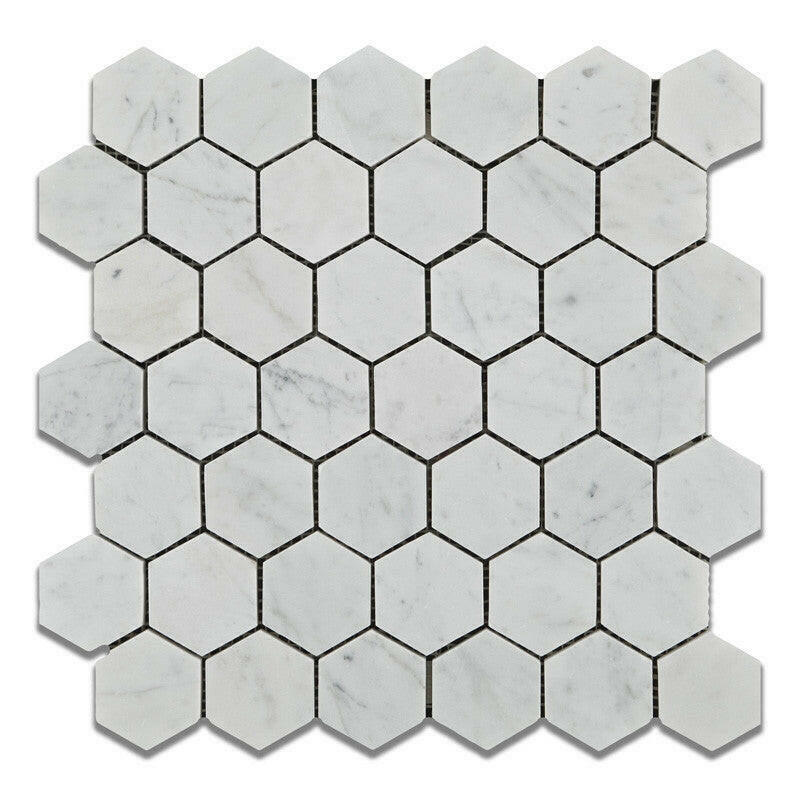 Carrara White Marble Polished 2" Hexagon Mosaic Tile-Marble Mosaic-American Tile Depot