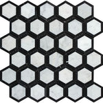 Carrara White Marble Polished 2" Vortex Hexagon Mosaic Tile w / Black-Marble Mosaic-American Tile Depot