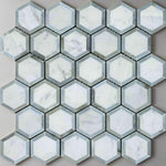 Carrara White Marble Polished 2" Vortex Hexagon Mosaic Tile w / Blue Gray-Marble Mosaic-American Tile Depot