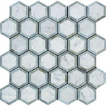 Carrara White Marble Polished 2" Vortex Hexagon Mosaic Tile w / Blue Gray-Marble Mosaic-American Tile Depot