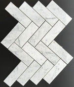 Carrara White Marble Polished 2 x 6 Herringbone Mosaic Tile-Marble Mosaic-American Tile Depot