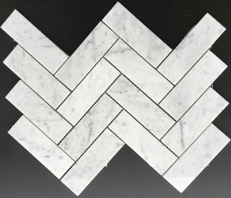 Carrara White Marble Polished 2 x 6 Herringbone Mosaic Tile-Marble Mosaic-American Tile Depot