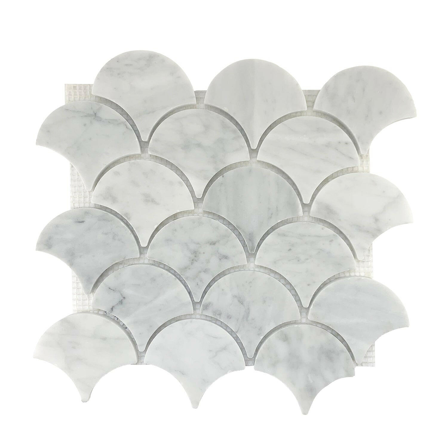 Carrara White Marble Polished 3" Fan Mosaic Tile-Marble Mosaic-American Tile Depot