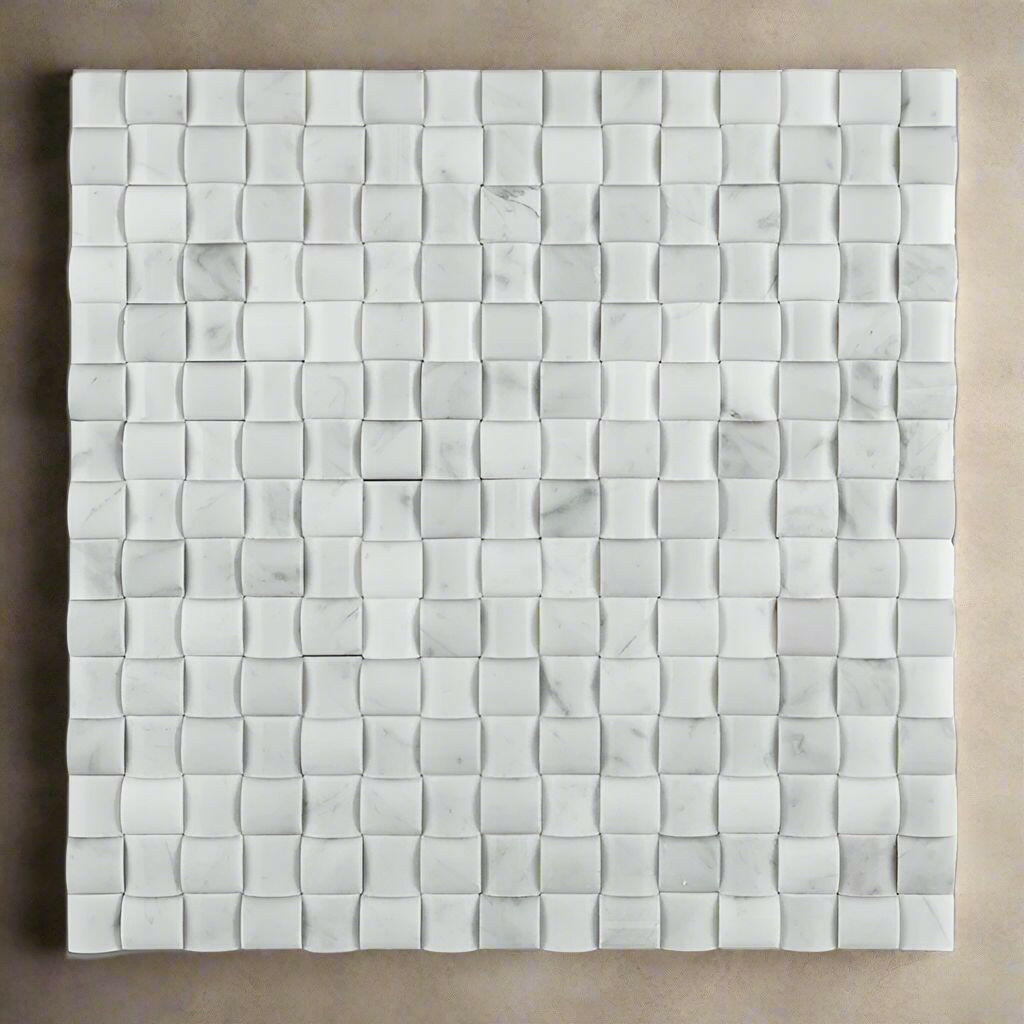 Carrara White Marble Polished 3D Small Bread Mosaic Tile-Marble Mosaic-American Tile Depot