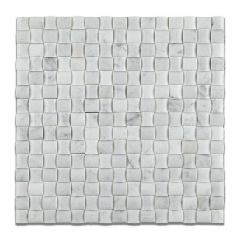 Carrara White Marble Polished 3D Small Bread Mosaic Tile-Marble Mosaic-American Tile Depot