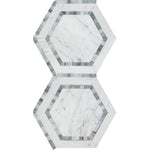 Carrara White Marble Polished 5" Hexagon Combination Mosaic Tile w / Blue-Gray-Marble Mosaic-American Tile Depot