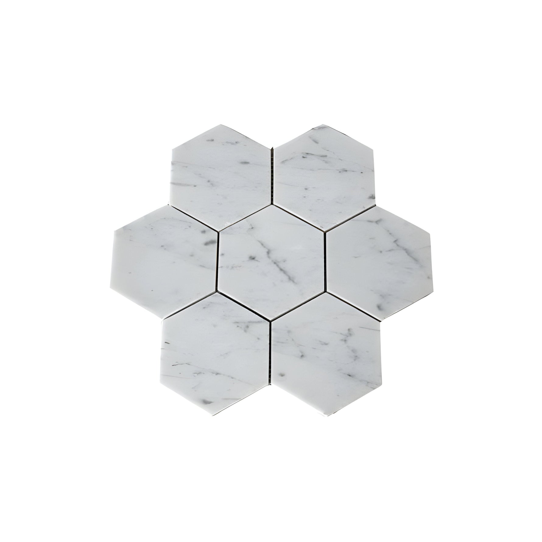 Carrara White Marble Polished 5" Large Hexagon Mosaic Tile-Marble Mosaic-American Tile Depot