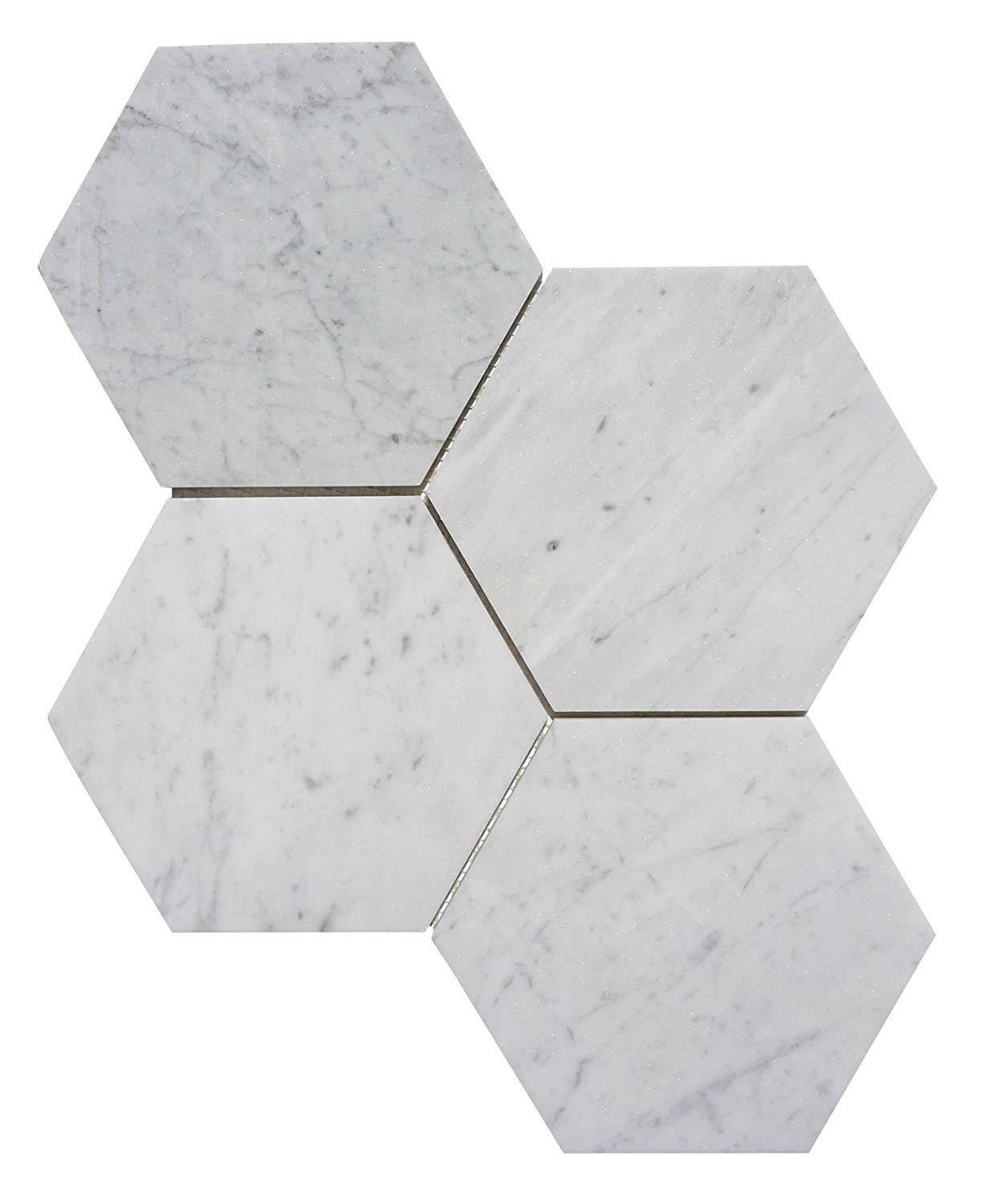 Carrara White Marble Polished 6" Hexagon Tile-Marble Tile-American Tile Depot