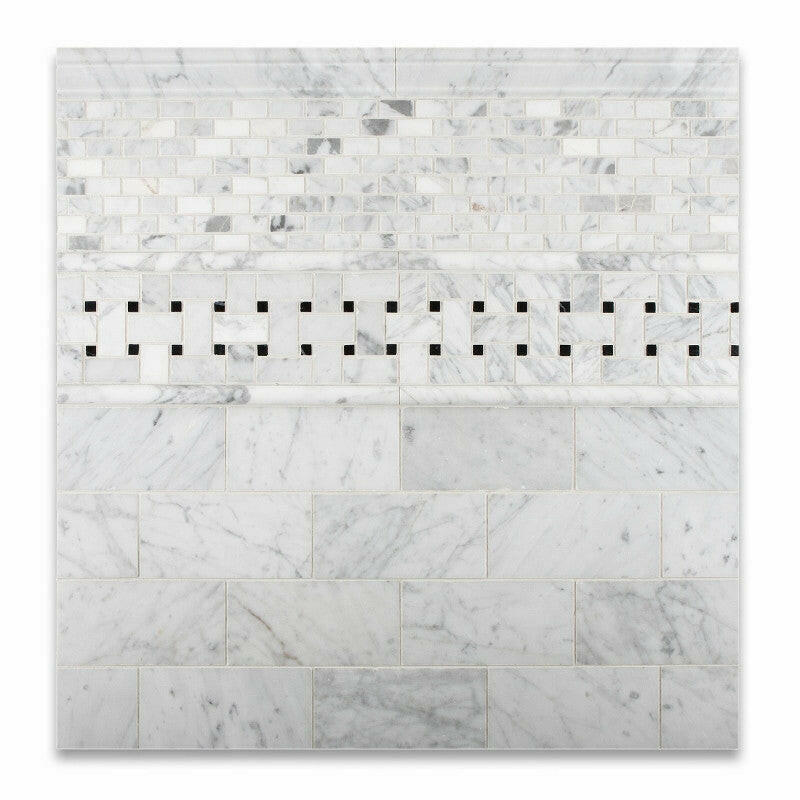 Carrara White Marble Polished Baby Brick Mosaic Tile-Marble Mosaic-American Tile Depot