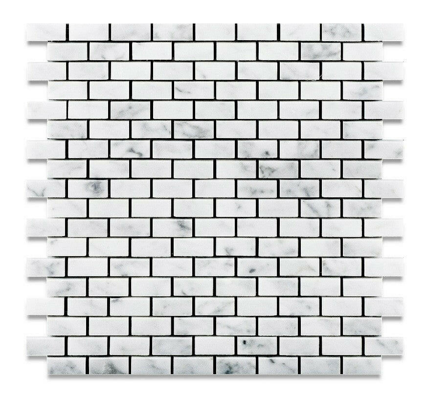 Carrara White Marble Polished Baby Brick Mosaic Tile-Marble Mosaic-American Tile Depot