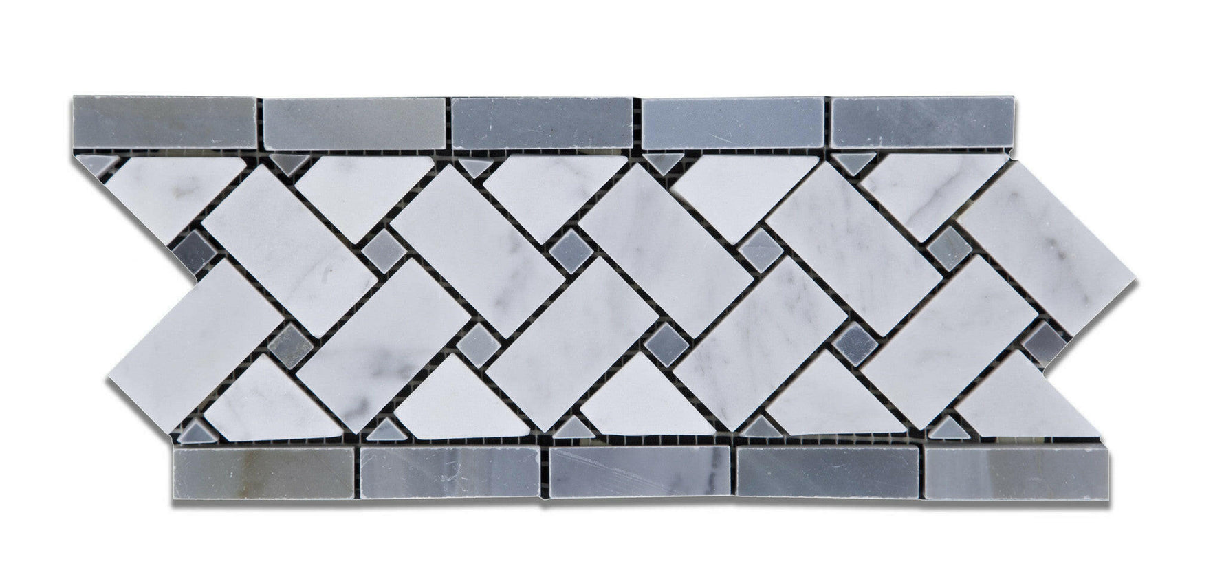 Carrara White Marble Polished Basketweave Border Listello w/ Blue-Gray Dots-Marble Border-American Tile Depot