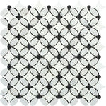 Carrara White Marble Polished Florida Flower Mosaic Tile w/Black Dots-Marble Mosaic-American Tile Depot