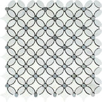 Carrara White Marble Polished Florida Flower Mosaic Tile w/Blue Gray Dots-Marble Mosaic-American Tile Depot