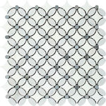 Carrara White Marble Polished Florida Flower Mosaic Tile w/Blue Gray Dots-Marble Mosaic-American Tile Depot