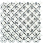 Carrara White Marble Polished Florida Flower Mosaic Tile w/Blue Gray Dots-Marble Mosaic-American Tile Depot