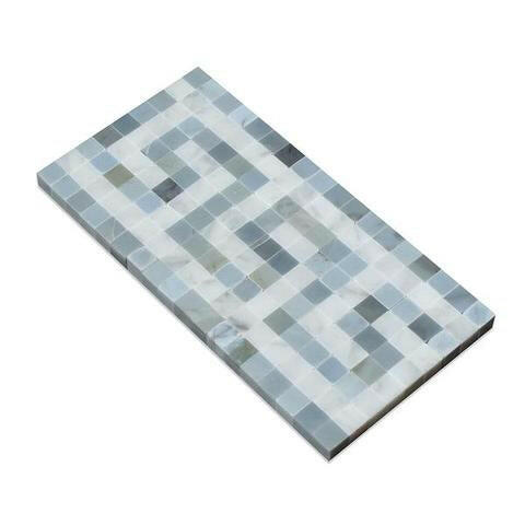 Carrara White Marble Polished Greek Key Border w / Blue Gray Dots-Marble Border-American Tile Depot