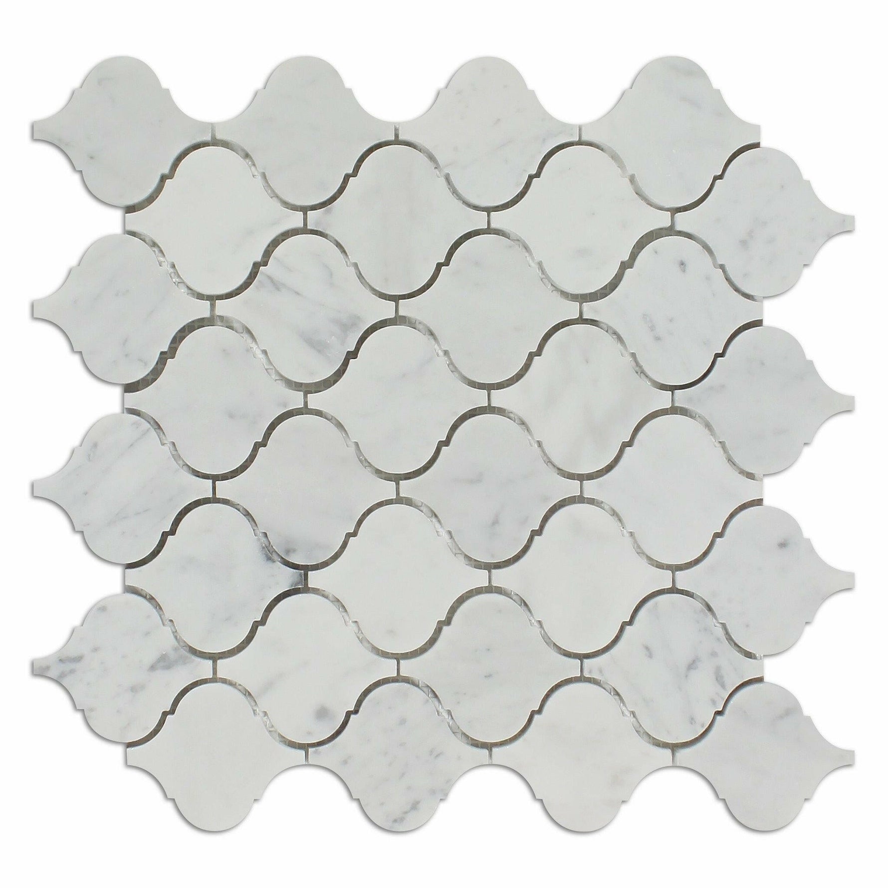 Carrara White Marble Polished Lantern Arabesque Mosaic Tile-Marble Mosaic-American Tile Depot