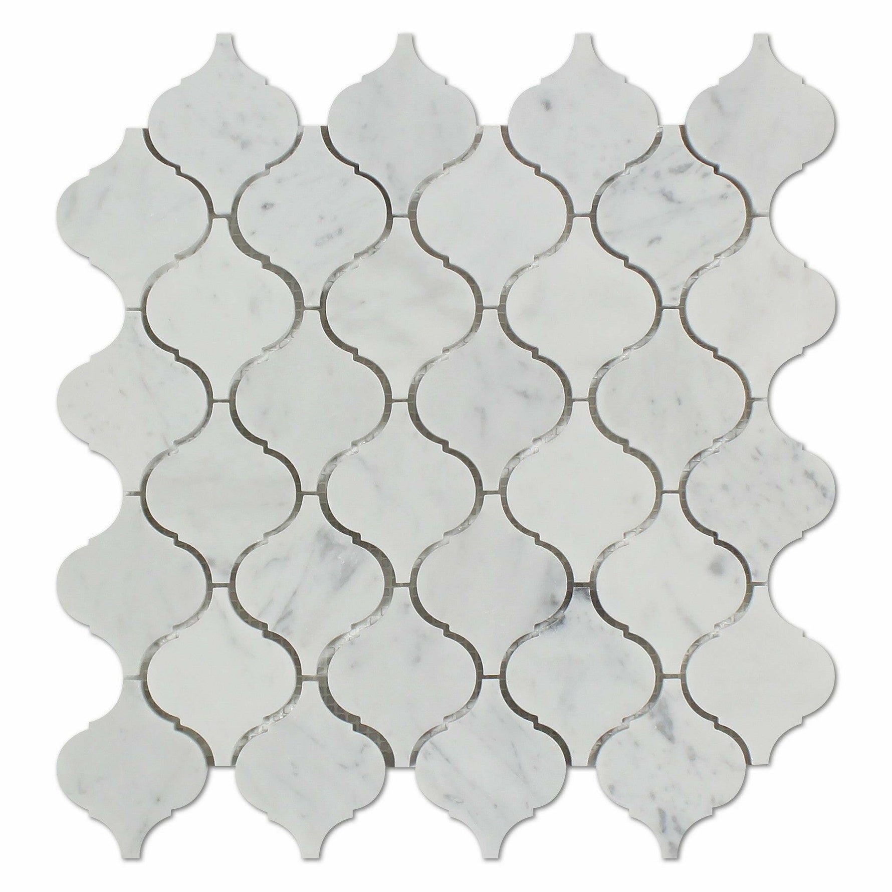 Carrara White Marble Polished Lantern Arabesque Mosaic Tile-Marble Mosaic-American Tile Depot