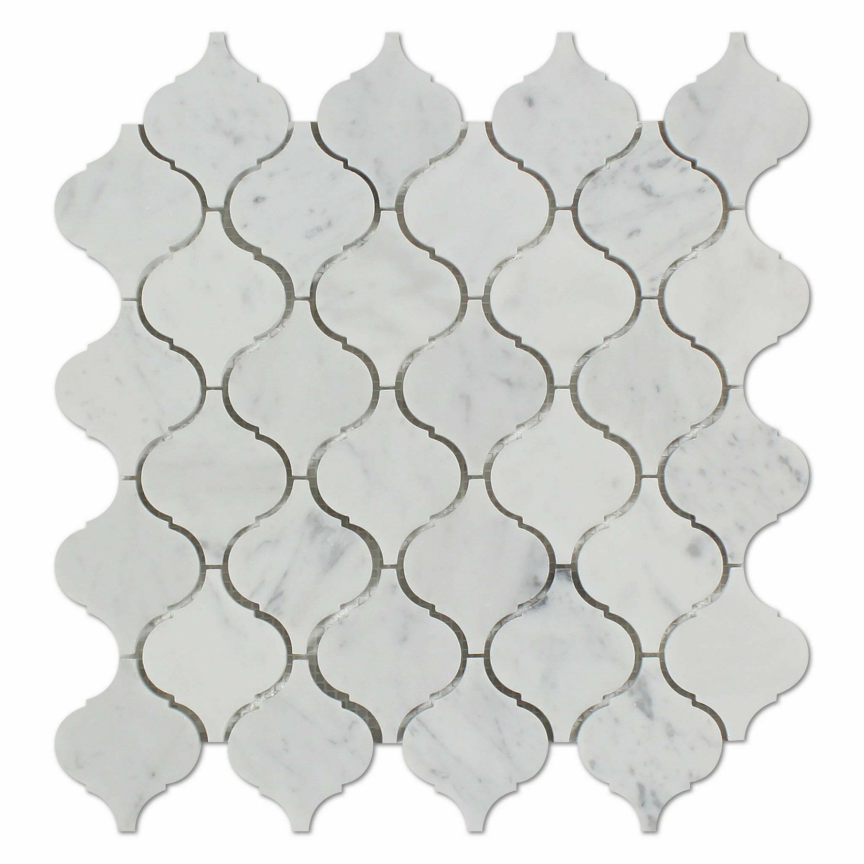 Carrara White Marble Polished Lantern Arabesque Mosaic Tile-Marble Mosaic-American Tile Depot