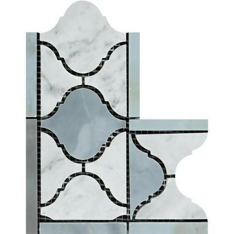 Carrara White Marble Polished Lantern Border Corner w / Blue Gray Dots-Marble Border-American Tile Depot