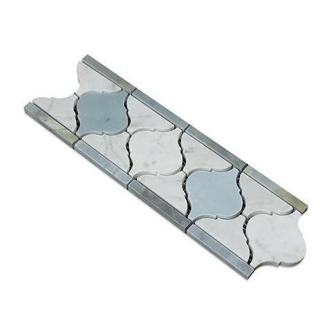 Carrara White Marble Polished Lantern Border w / Blue Gray Dots-Marble Border-American Tile Depot