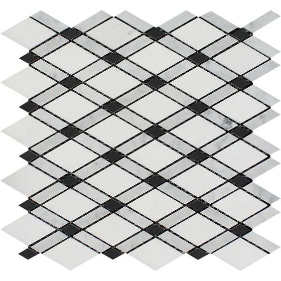 Carrara White Marble Polished Lattice Mosaic Tile w / Black Dots-Marble Mosaic-American Tile Depot