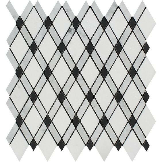 Carrara White Marble Polished Lattice Mosaic Tile w / Black Dots-Marble Mosaic-American Tile Depot