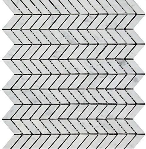 Carrara White Marble Polished Mini Chevron Mosaic Tile-Marble Mosaic-American Tile Depot