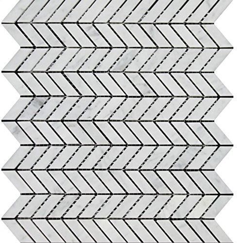 Carrara White Marble Polished Mini Chevron Mosaic Tile-Marble Mosaic-American Tile Depot