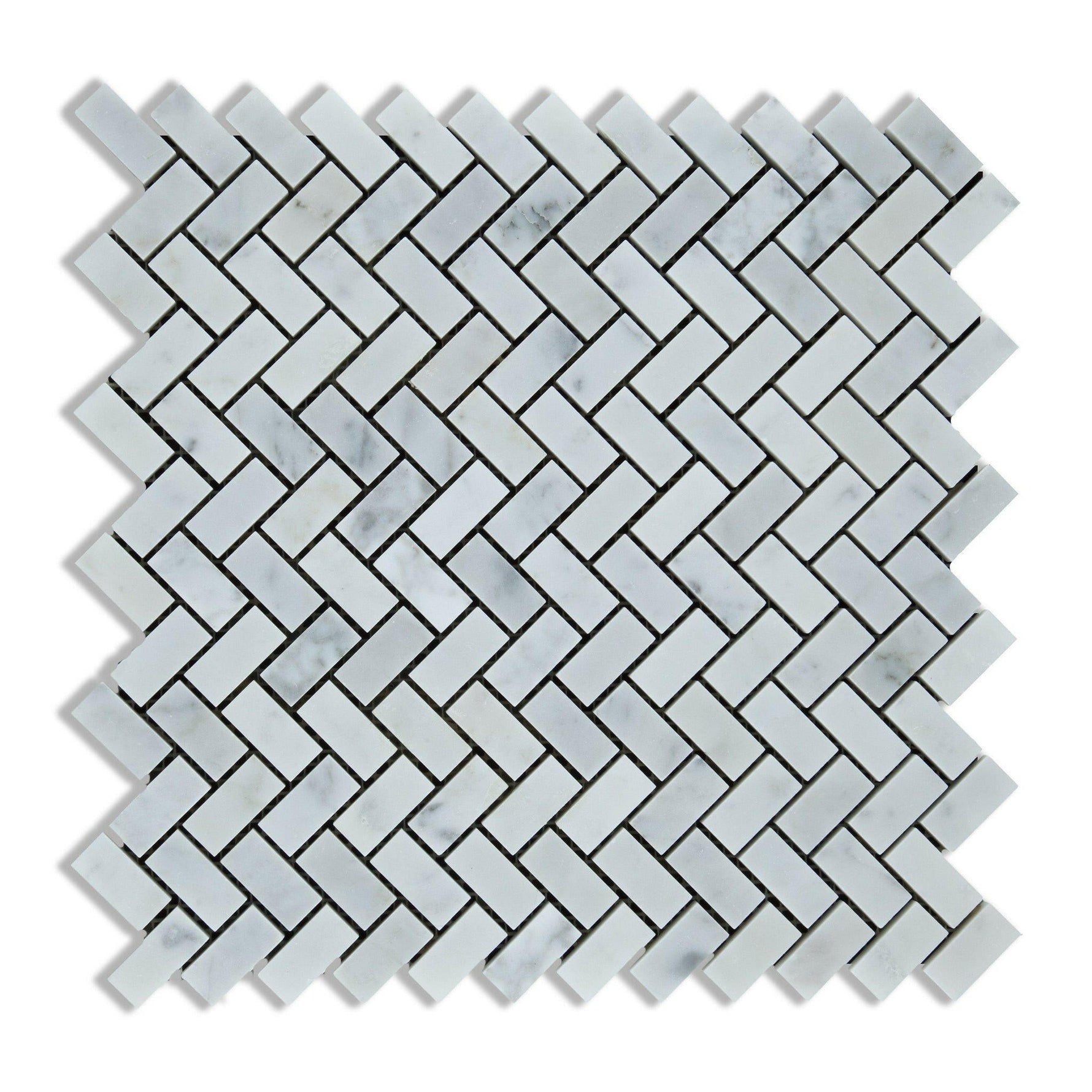 Carrara White Marble Polished Mini Herringbone Mosaic Tile-Marble Mosaic-American Tile Depot