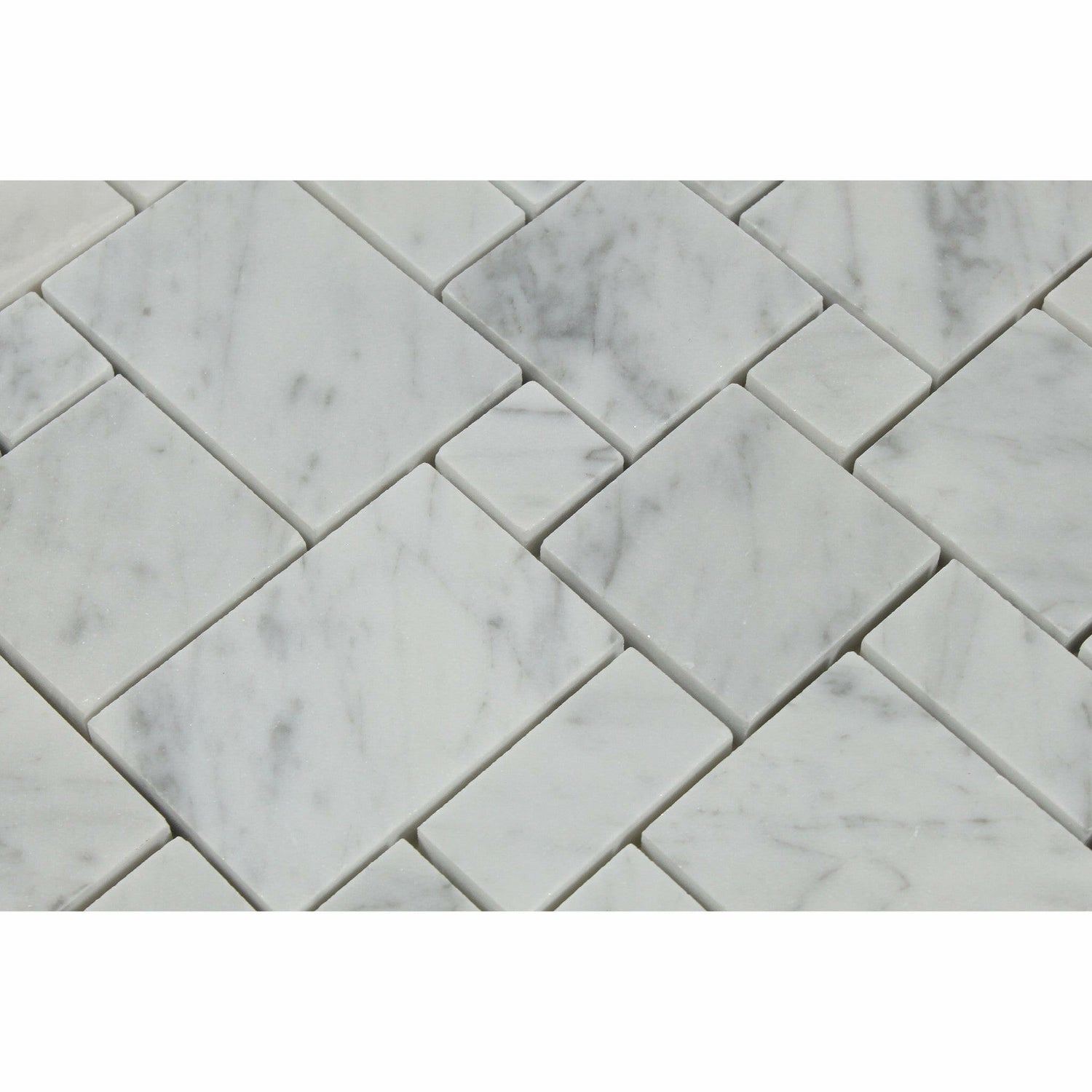 Carrara White Marble Polished Mini Versailles Mosaic Tile-Marble Mosaic-American Tile Depot