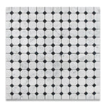 Carrara White Marble Polished Octagon Mosaic Tile w/ Black Dots-Marble Mosaic-American Tile Depot