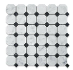 Carrara White Marble Polished Octagon Mosaic Tile w/ Black Dots-Marble Mosaic-American Tile Depot