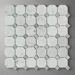 Carrara White Marble Polished Octagon Mosaic Tile w/ Blue-Gray Dots-Marble Mosaic-American Tile Depot