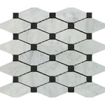 Carrara White Marble Polished Octave Pattern Mosaic Tile w/ Black Dots-Marble Mosaic-American Tile Depot