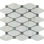 Carrara White Marble Polished Octave Pattern Mosaic Tile w/ Blue Gray Dots-Marble Mosaic-American Tile Depot