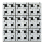 Carrara White Marble Polished Pinwheel Mosaic Tile w/ Black Dots-Marble Mosaic-American Tile Depot