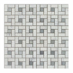 Carrara White Marble Polished Pinwheel Mosaic Tile w/ Blue-Gray Dots-Marble Mosaic-American Tile Depot