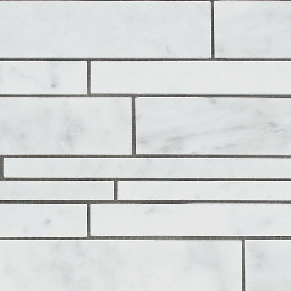 Carrara White Marble Polished Random Strip Mosaic Tile-Marble Mosaic-American Tile Depot