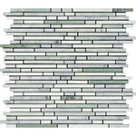 Carrara White Marble Polished Tricolor (Carrara+Thassos +Ming-Green ) Bamboo Sticks Mosaic-Marble Mosaic-American Tile Depot