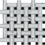 Carrara White Marble Polished Triple Weave Mosaic Tile w / Black Dots-Marble Mosaic-American Tile Depot