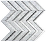 Carrara White Marble Honed Large Chevron Mosaic Tile w / Carrara Strips