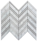 Carrara White Marble Polished Large Chevron Mosaic Tile w / Carrara Strips-Marble Mosaic-American Tile Depot