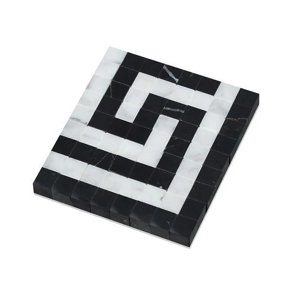 Carrara White Marble Honed Greek Key Border Corner w / Black Dots-Marble Border-American Tile Depot