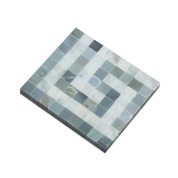 Carrara White Marble Honed Greek Key Border Corner w / Blue Gray Dots-Marble Border-American Tile Depot